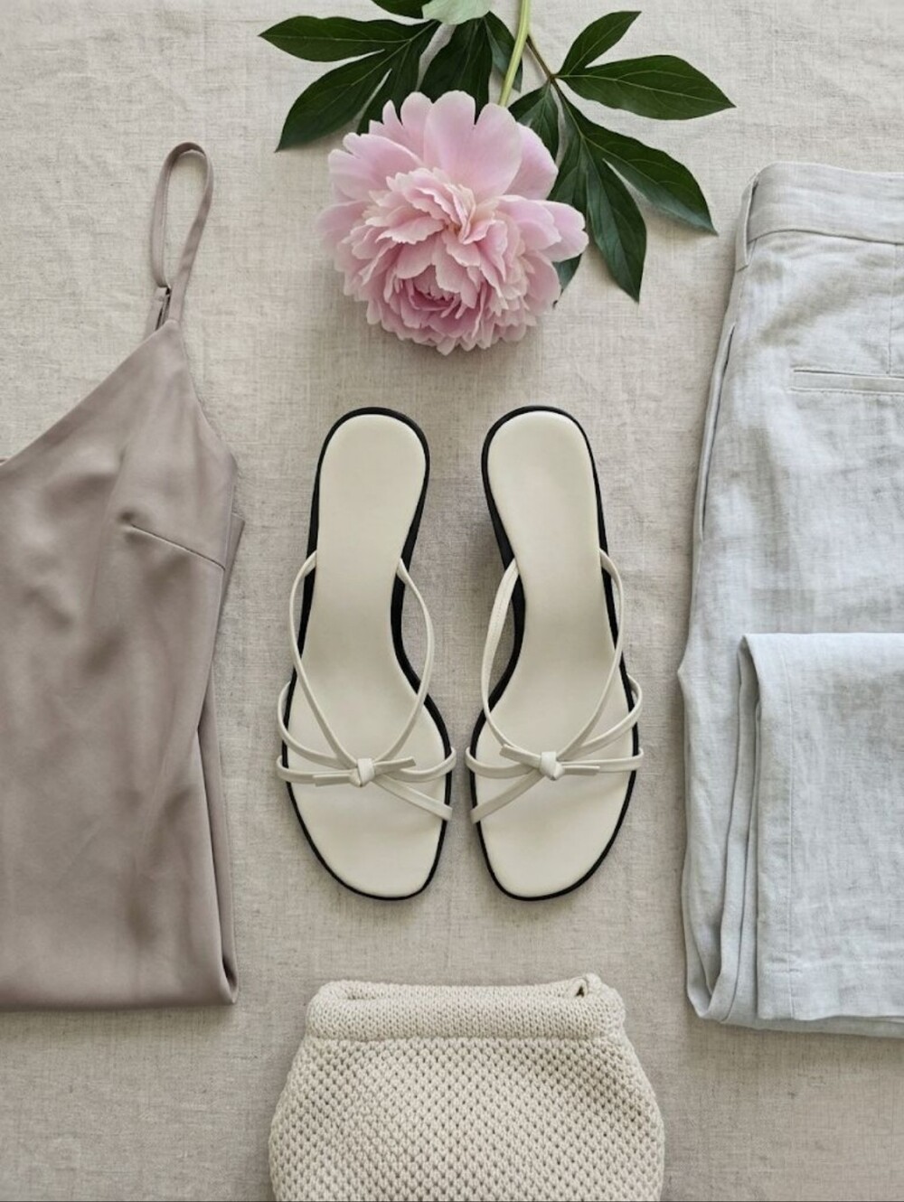 Zara Cream Knot-Tie Strappy Slide Sandals, Kitten Heels, Size 39 (US 8)
